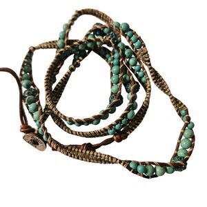 Bindi USA Turquoise Beaded Wrap Bracelet Bohemian Silver Accents Boho